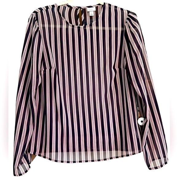 A NEW DAY Pink/Black/White Striped Long Sleeve Sheer Top, Size Small, EUC. - Picture 1 of 6
